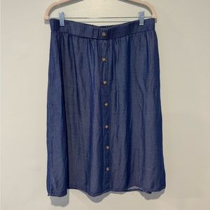 Chambray button front midi skirt